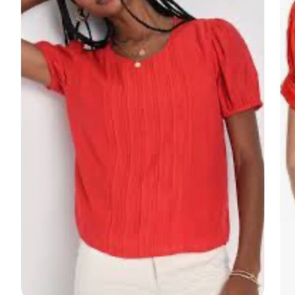 Lulus Sophisticated Sweetheart Red Orange Pleated Puff Sleeve Top NEW Size SMALL - Picture 11 of 11